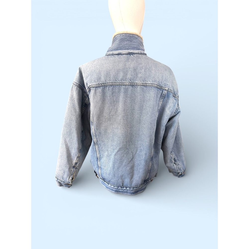 GAP Denim Sherpa Lined Trucker Jacket‎ Light Wash Blue Women's Size M - Picture 5 of 12